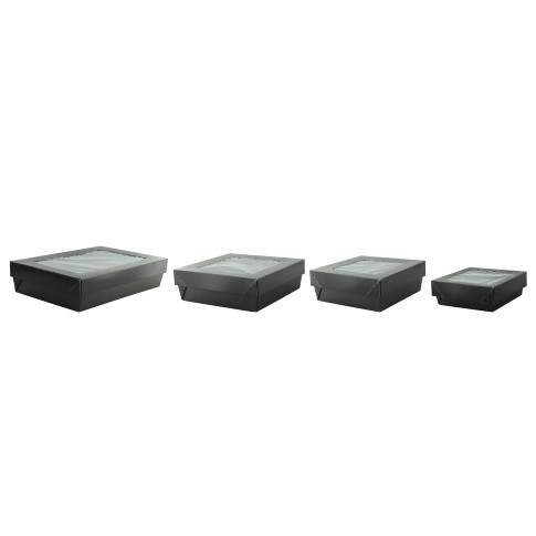 Scatola "Kray" in cartone nero con coperchio a finestra, per cottura in forno 225x155mm H53mm