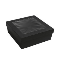 Scatola "Kray" in cartone nero con coperchio a finestra, per cottura in forno 265x265mm H50mm 3000ml