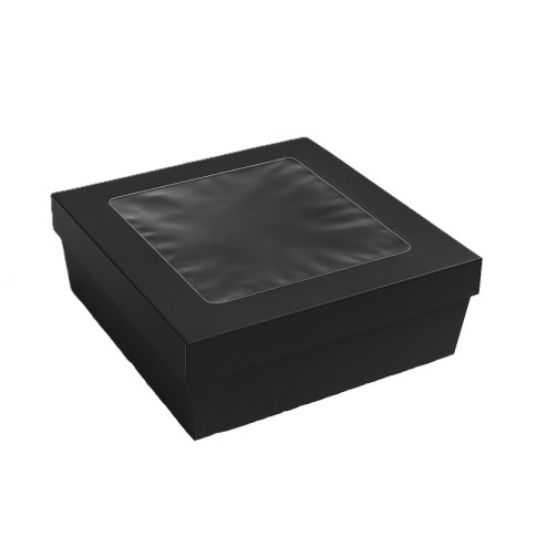 Scatola "Kray" in cartone nero con coperchio a finestra, per cottura in forno 265x265mm H50mm 3000ml