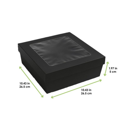 Scatola "Kray" in cartone nero con coperchio a finestra, per cottura in forno 265x265mm H50mm 3000ml