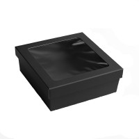 Scatola "Kray" in cartone nero con coperchio a finestra, per cottura in forno 245x245mm H80mm 4 200ml