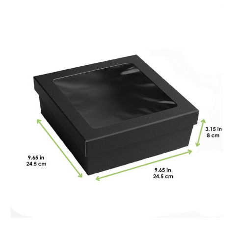 Scatola "Kray" in cartone nero con coperchio a finestra, per cottura in forno 245x245mm H80mm 4 200ml