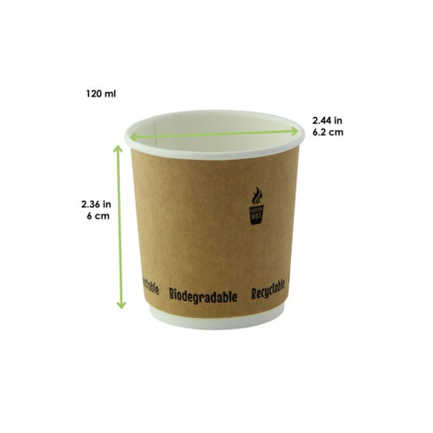 Bicchiere cartone kraft doppia parete PLA (PAP20)  H60mm 120ml