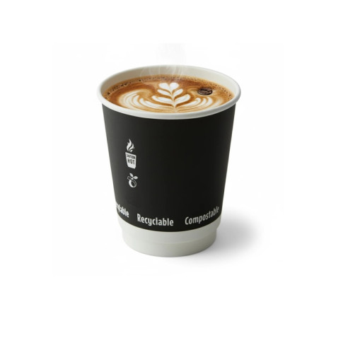 Bicchiere cartone bianco e nero doppia parete plastic-free (PAP20)  H92mm 230ml