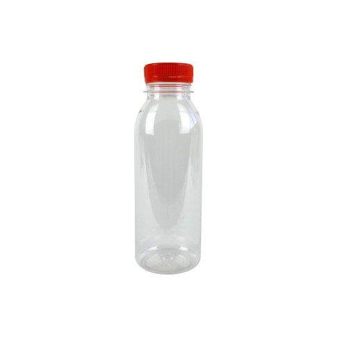 bottiglia di plastica RPET trasparente con tappo arancione attaccato 61 H161mm 330ml