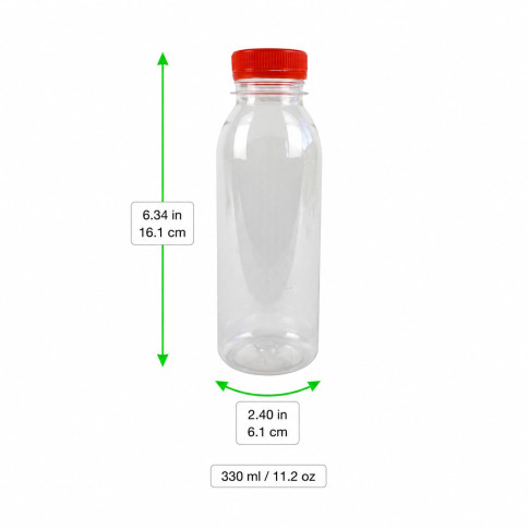bottiglia di plastica RPET trasparente con tappo arancione attaccato 61 H161mm 330ml
