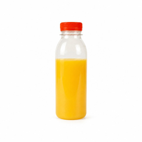 bottiglia di plastica RPET trasparente con tappo arancione attaccato 61 H161mm 330ml
