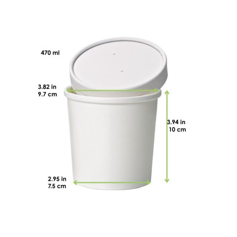 Contenitore in cartone bianco per alimenti caldi e freddi, con coperchio  H100mm 470ml