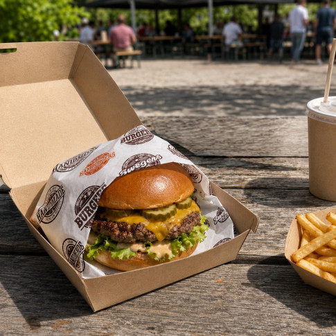 Carta bianca con decorazione hamburger, in scatola dispenser 350x270mm