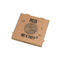 Scatola da pizza in cartone kraft con decorazione "Hot and tasty" 260x260mm H40mm