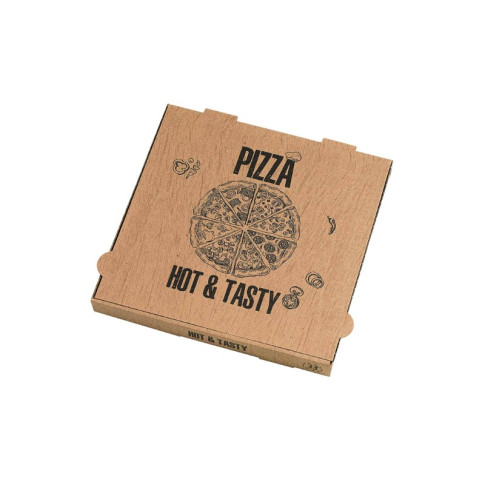 Scatola da pizza in cartone kraft con decorazione "Hot and tasty" 260x260mm H40mm