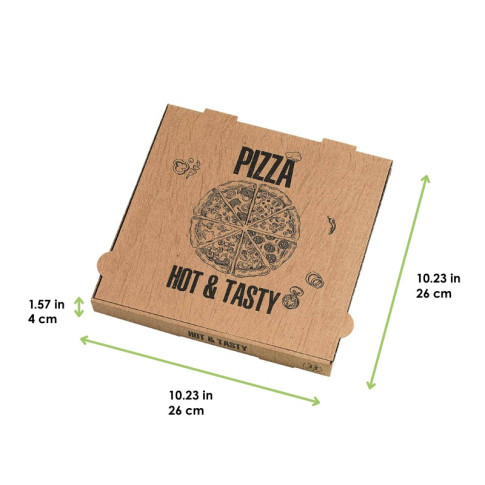 Scatola da pizza in cartone kraft con decorazione "Hot and tasty" 260x260mm H40mm