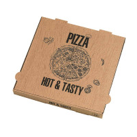 Scatola da pizza in cartone kraft con decorazione "Hot and Tasty" 330x330mm H40mm