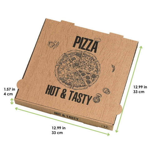 Scatola da pizza in cartone kraft con decorazione "Hot and Tasty" 330x330mm H40mm