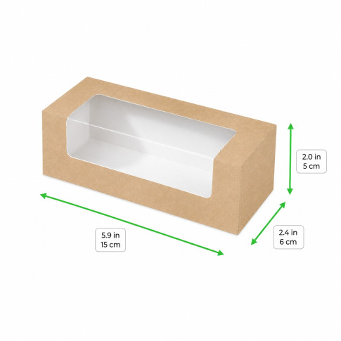 Scatola per macaron o éclair in cartone con finestra in PET 150x60mm H50mm