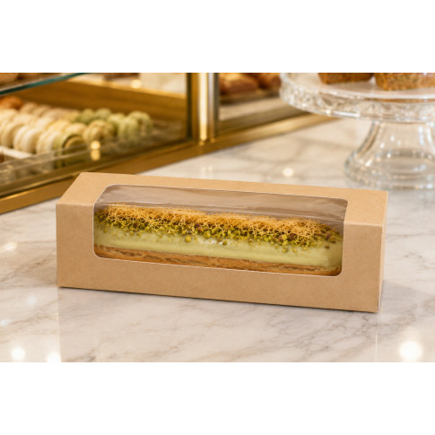 Scatola per macaron o éclair in cartone con finestra in PET 150x60mm H50mm