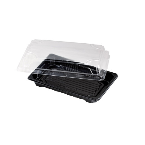 Barchetta "Suky" in plastica nera con coperchio trasparente 170x120mm H40mm