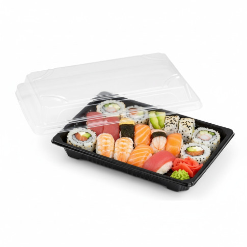 Barchetta "Suky" in plastica nera con coperchio trasparente 170x120mm H40mm