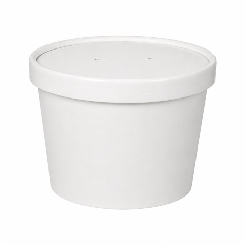 Contenitore in cartone bianco per alimenti caldi e freddi, con coperchio  H62mm 250ml