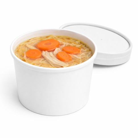 Contenitore in cartone bianco per alimenti caldi e freddi, con coperchio  H62mm 250ml