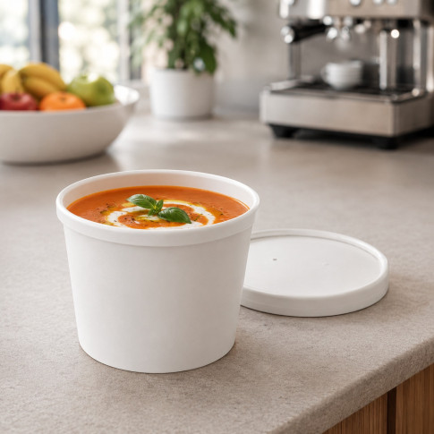Contenitore in cartone bianco per alimenti caldi e freddi, con coperchio  H62mm 250ml
