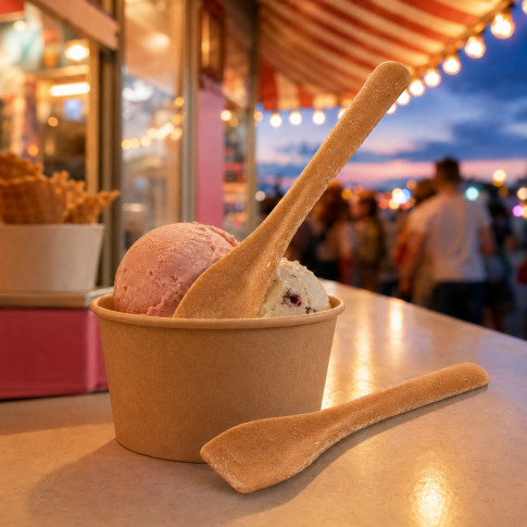 Cucchiaio da gelato in legno composito, riutilizzabile (FOR50)  H95mm