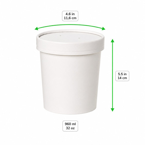 Contenitore in cartone bianco per alimenti caldi e freddi, con coperchio  H140mm 960ml