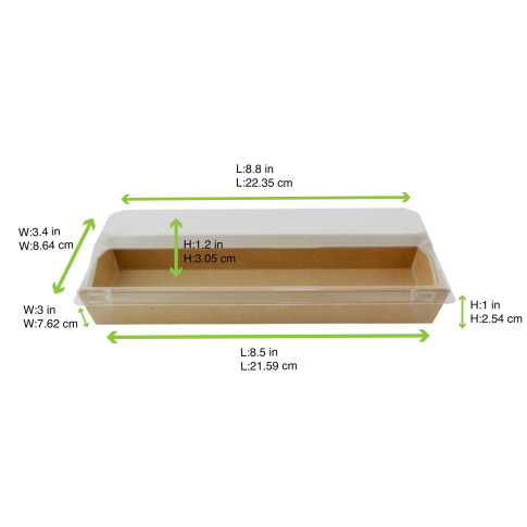 Vaschetta sushi in cartone kraft + cop PET (C/PAP81 + PET1) 209x78mm H25mm