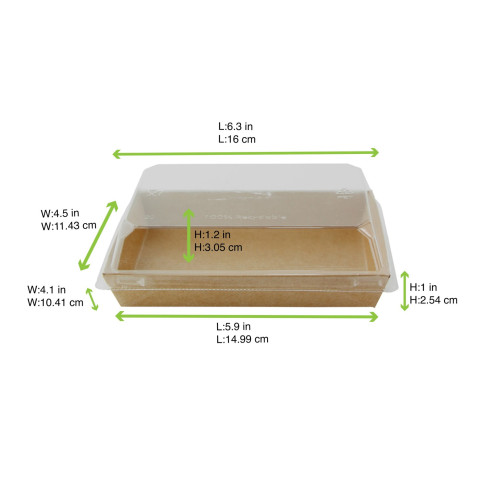 Vaschetta sushi in cartone kraft + cop PET (C/PAP81 + PET1) 153x102mm H25mm