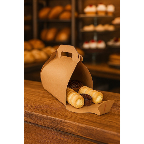 Scatola da pasticceria alta in cartone kraft, con manici 180x140mm H160mm