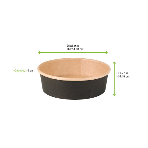 Insalatiera Buckaty in cartone nero e interno kraft antiunto (C/PAP 81)  H45mm 480ml