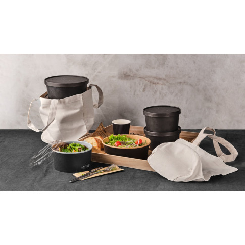 Insalatiera Buckaty in cartone nero e interno kraft antiunto (C/PAP 81)  H45mm 480ml