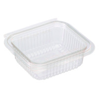 Vaschetta rettangolare in PLA trasparente con coperchio incorporato 126x117mm H43mm 250ml