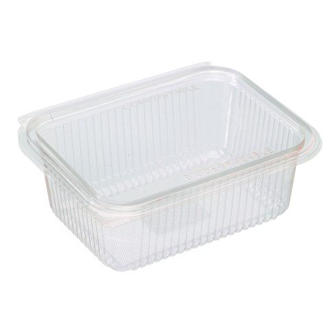 Vaschetta rettangolare in PLA trasparente con coperchio incorporato 188x143mm H67mm 1000ml