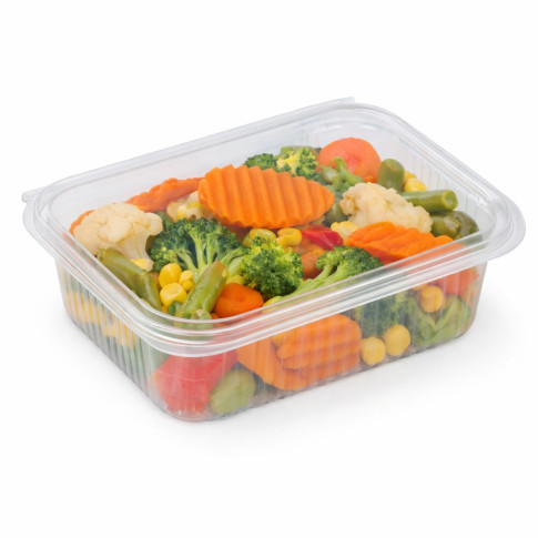 Vaschetta rettangolare in PLA trasparente con coperchio incorporato 188x143mm H67mm 1000ml