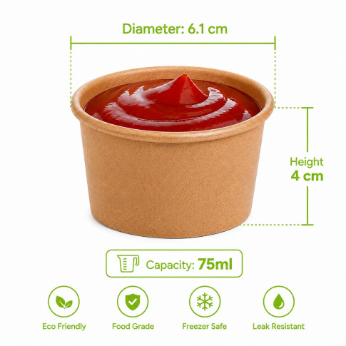Contenitore in cartone kraft plastic-free waterbased per alimenti caldi e freddi (C/PAP 81)  H40mm 75ml