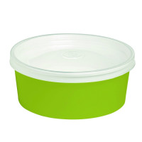 Insalatiera "Buckaty" multiuso, tonda in cartone verde con coperchio trasparente in PP  H50mm 550ml