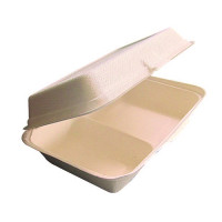 Conchiglia in polpa di canna da zucchero bianca a 2 scomparti 243x160mm H73mm 1000ml