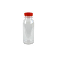 bottiglia di plastica RPET trasparente con tappo arancione attaccato 56 H150mm 250ml