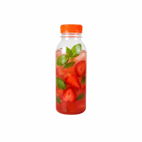 bottiglia di plastica RPET trasparente con tappo arancione attaccato 56 H150mm 250ml