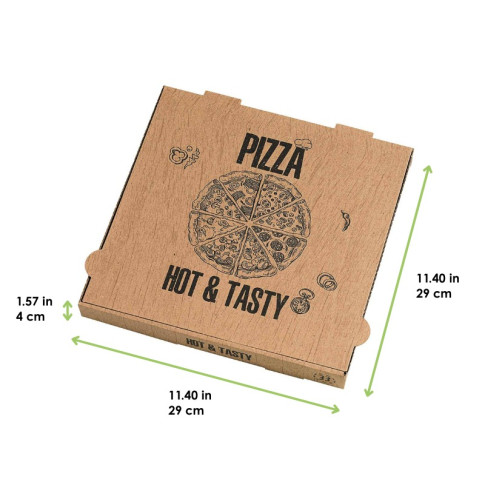 Scatola da pizza in cartone kraft con decorazione "Hot and Tasty" 290x290mm H40mm