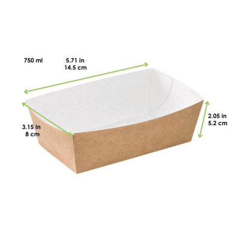 Vaschetta in cartone kraft e interno bianco 145x80mm H52mm 750ml