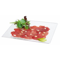Piatto "Quadra" in PS riutilizzabile trasparente 280x280mm H40mm