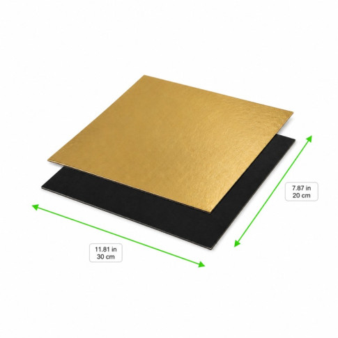 Sottotorta rettangolare in cartone, doppio lato oro/nero 200x300mm