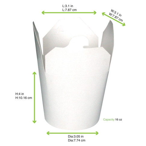 Contenitore a base tonda in cartone bianco stile orientale, chiusura a incastro  H95mm 550ml