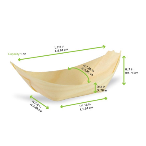 Vaschetta in legno a forma di barca 65x40mm H20mm