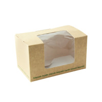 Scatola in cartone laminato bianco con finestra in PLA, adatto a toast e tramezzini 125x77mm H72mm