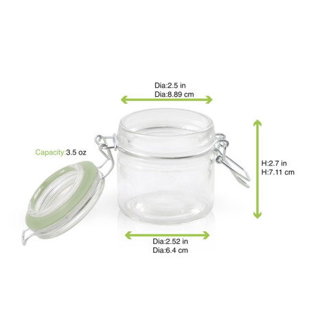 Mini barattolo in vetro con guarnizione verde  H71,5mm 100ml