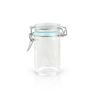 Mini barattolo in vetro con guarnizione celeste  H85mm 65ml