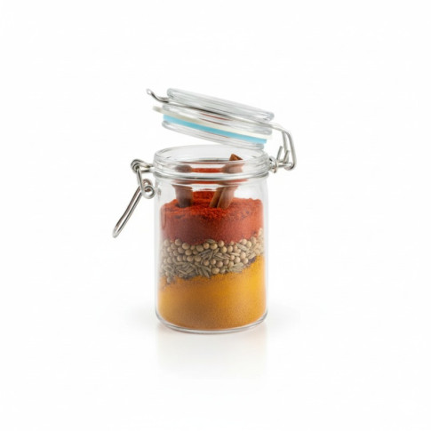 Mini barattolo in vetro con guarnizione celeste  H85mm 65ml